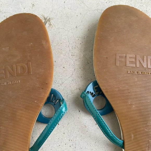 Fendi Women Sandal Flat Thong Blue/Silver Made in Italy Size 39 Authentic Fendi - Picture 10 of 12